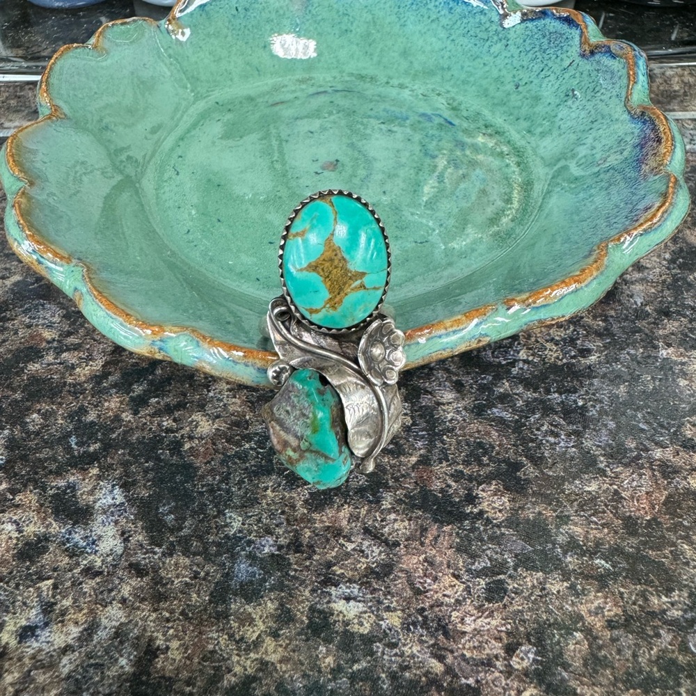 AH~MAZING Royston turquoise double mount unique nugget ring - Picture 7 of 7
